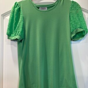 Carmen Marc Valvo Green Textured Sleeve Top